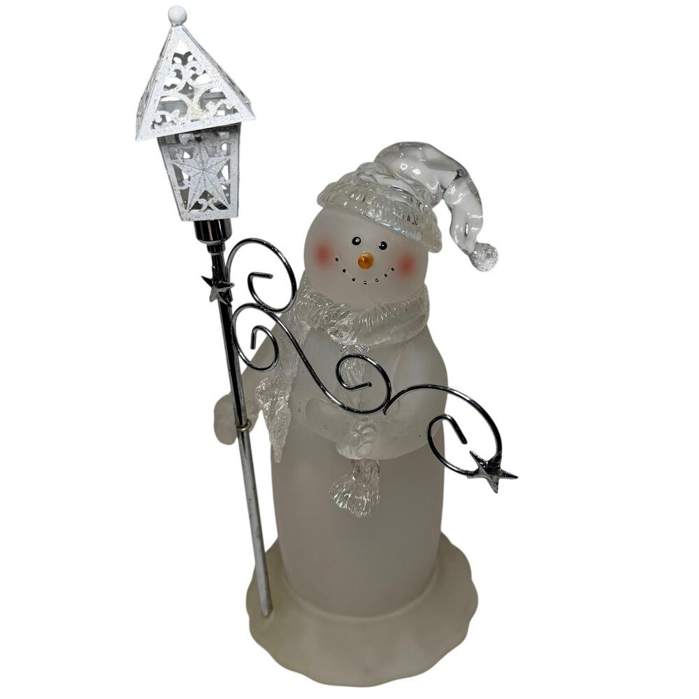 Vintage 12” Acrylic Snowman With Light Up Lantern Battery Operated (Read)